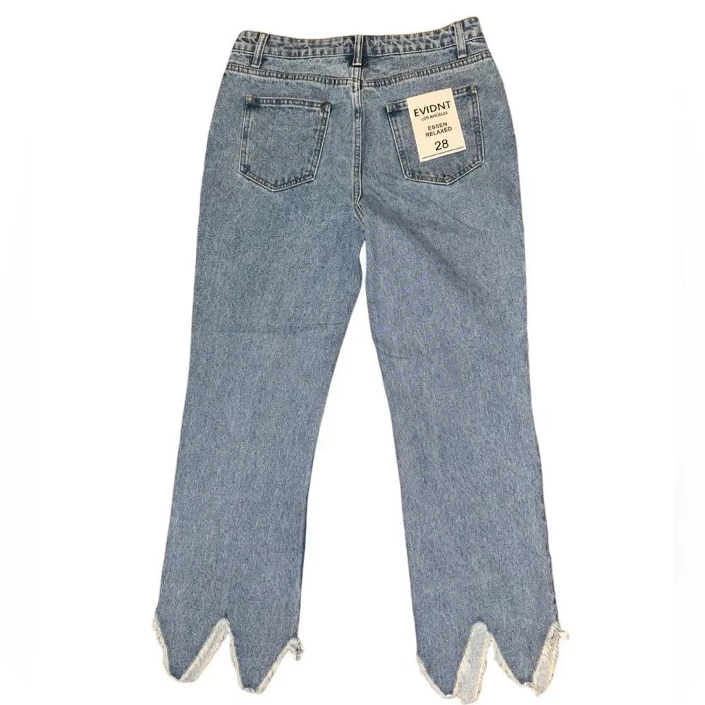 NWT Anthropologie Evidnt Women's Essen Relaxed Fit Raw Hem Blue Jeans Size 28